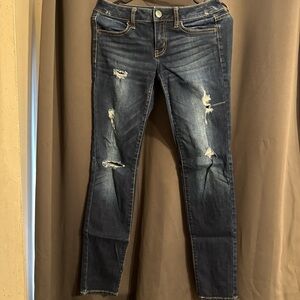 American Eagle Outfitters Women's Dark Blue Distressed Skinny Jegging Jeans